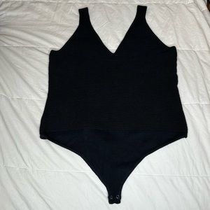 Abercrombie and Fitch Deep-V Ribbed Bodysuit - Black - XL